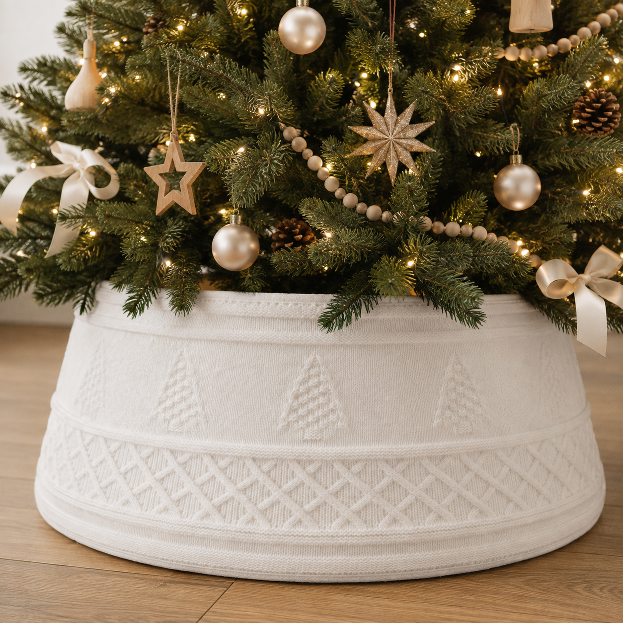 PUKUPIG Adjustable 23–28 Inch Soft White Knit Christmas Tree Collar